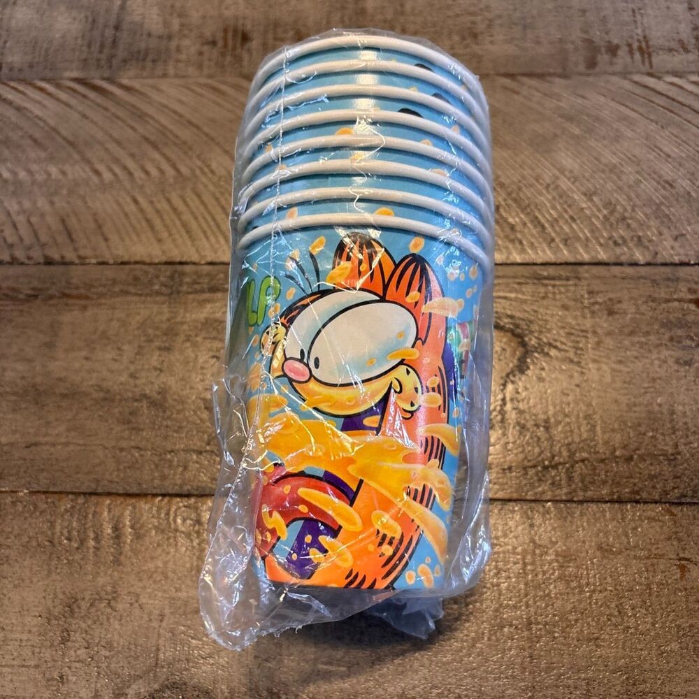 Vintage Garfield Ambassador Paper Party Cups Blue 8ct Hallmark Birthday